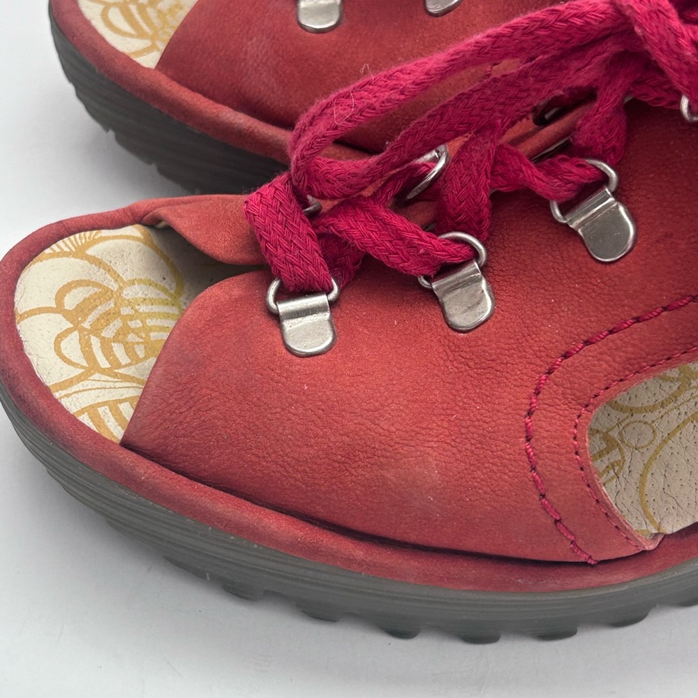 FLY LONDON Red leather wedge sandals Size 40 - Picture 5 of 16